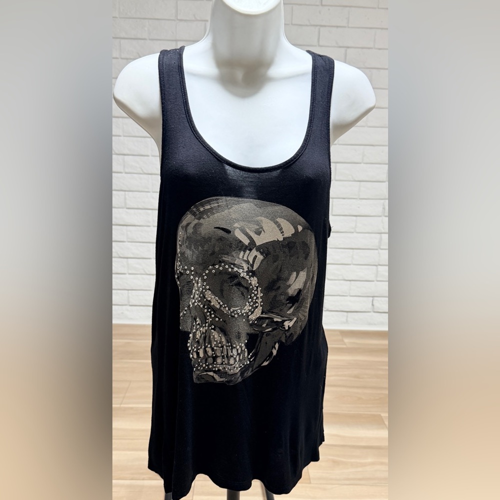 Closet Black Tank with Metallic Silver Skull